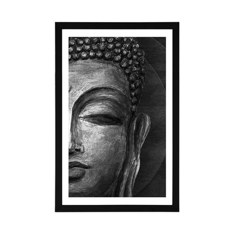AFFICHE – VISAGE DE BOUDDHA EN NOIR ET BLANC - FENG SHUI - AFFICHES