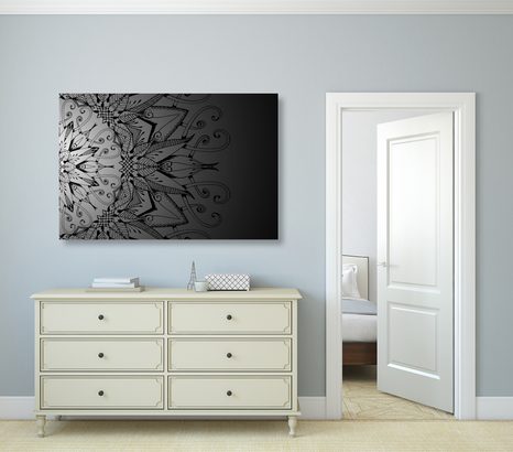 SLIKA MANDALA V ČRNOBELI IZVEDBI - ČRNOBELE SLIKE - SLIKE