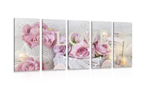 5-PIECE CANVAS PRINT ROMANTIC DECORATION IN VINTAGE STYLE - VINTAGE AND RETRO PICTURES - PICTURES