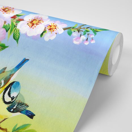 TAPETE MEISEN UND BLÜHENDE BLUMEN - VINTAGE- UND RETRO-TAPETEN - TAPETEN