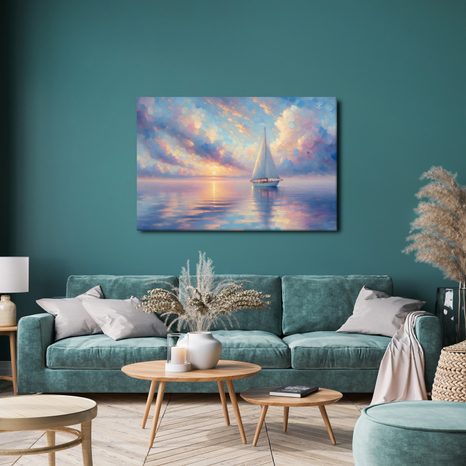 WANDBILD SEGELBOOT AUF RUHIGEM MEER - BILDER MEER UND STRAND - BILDER