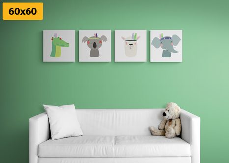 SET OBRAZŮ ZVÍŘÁTKA S INDIÁNSKÝM PÍRKEM - SESTAVY OBRAZŮ - OBRAZY