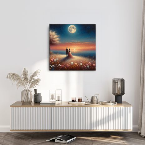 WANDBILD ROMANTISCHER SPAZIERGANG ZWISCHEN BLUMEN - BILDER MIT LIEBESMOTIVEN - BILDER