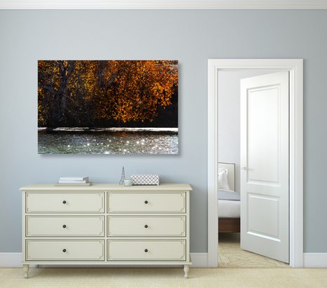 WANDBILD SPIEGELUNG DER BLÄTTER IM SEE - BILDER VON NATUR UND LANDSCHAFT - BILDER