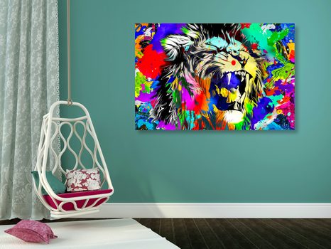 STAMPA SU TELA – TESTA DI LEONE COLORATA - QUADRI POP ART - STAMPE E QUADRI