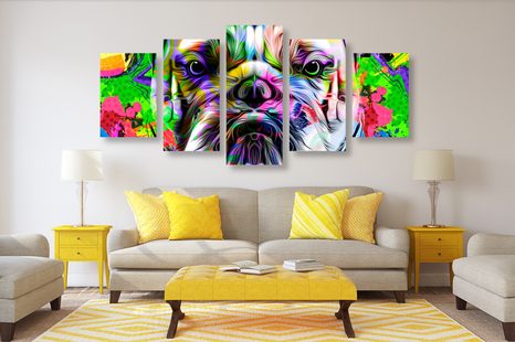 TABLOU 5-PIESE BULDOG POP-ART - TABLOURI POP ART - TABLOURI