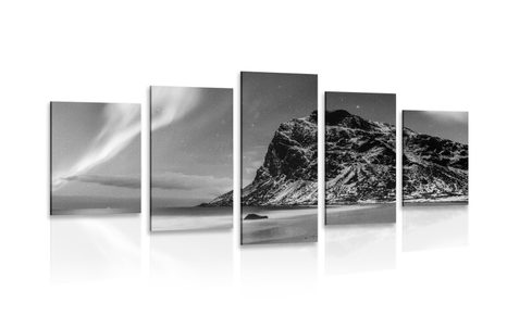 5-PIECE CANVAS PRINT CANVAS PRINT NORTHERN LIGHTS IN NORWAY IN BLACK AND WHITE - BLACK AND WHITE PICTURES - PICTURES