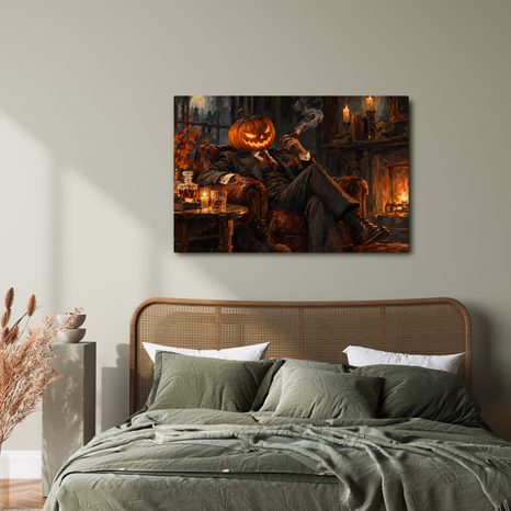 QUADRO SU TELA – GENTILUOMO ZUCCA ACCANTO AL CAMINO - QUADRI HALLOWEEN E HORROR - STAMPE E QUADRI