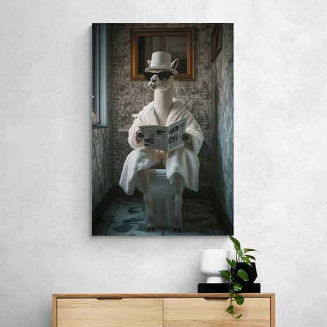 STAMPA SU TELA – ALPACA CON GIORNALI IN BAGNO - QUADRI DI ANIMALI - STAMPE E QUADRI