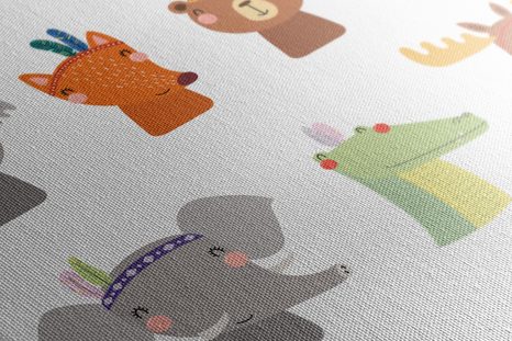 OBRAZ PLNÝ ZVÍŘÁTEK S INDIÁNSKÝMI PEŘÍČKY - DĚTSKÉ OBRAZY - OBRAZY