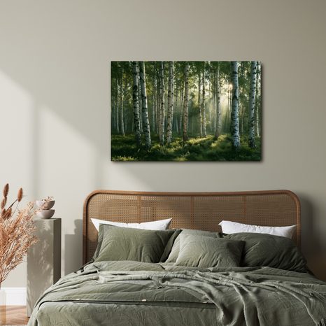 TABLEAU SUR TOILE – FORÊT DE BOULEAUX À L’AUBE - TABLEAUX FORÊT - TABLEAUX