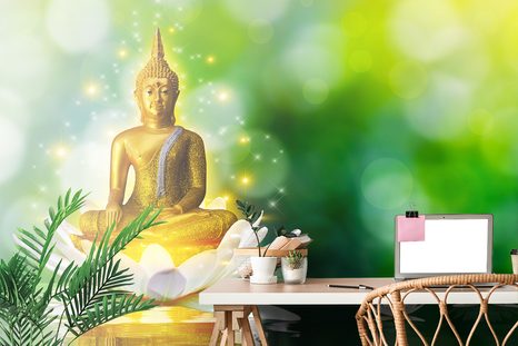 CARTA DA PARATI – BUDDHA DORATO SU FIORE DI LOTO - CARTA DA PARATI FENG SHUI - CARTA DA PARATI