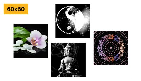 SET OBRAZŮ FENG SHUI NA ČERNÉM POZADÍ - SESTAVY OBRAZŮ - OBRAZY