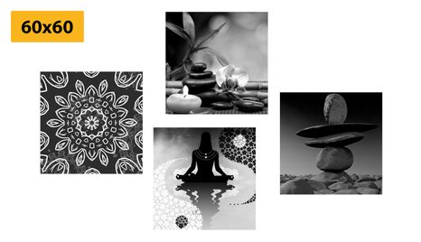 SET OBRAZŮ HARMONIE FENG SHUI V ČERNOBÍLÉM PROVEDENÍ - SESTAVY OBRAZŮ - OBRAZY