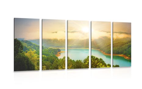 5-PIECE CANVAS PRINT RIVER BY THE GREEN FOREST - PICTURES OF NATURE AND LANDSCAPE - PICTURES