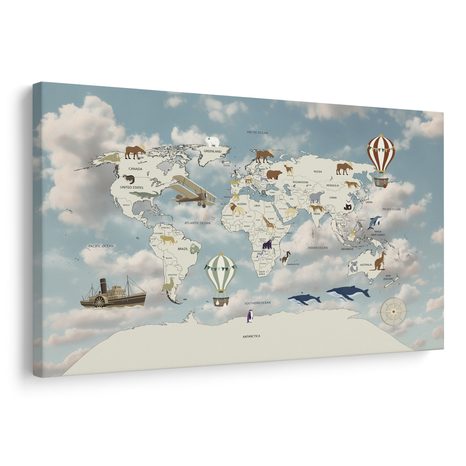 WANDBILD AUF KORK WELTKARTE MIT BALLONS - WANDBILDER AUF KORK - BILDER