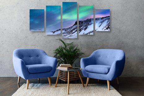 TABLOU 5-PIESE AURORA POLARĂ NORVEGIANĂ - TABLOU NATURĂ ȘI PEISAJE NATURALE - TABLOURI