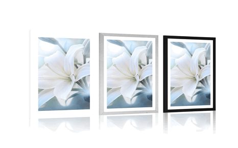 AFFICHE AVEC PASSE-PARTOUT – FLEUR BLANCHE DE LYS SUR FOND ABSTRAIT - FLEURS - AFFICHES