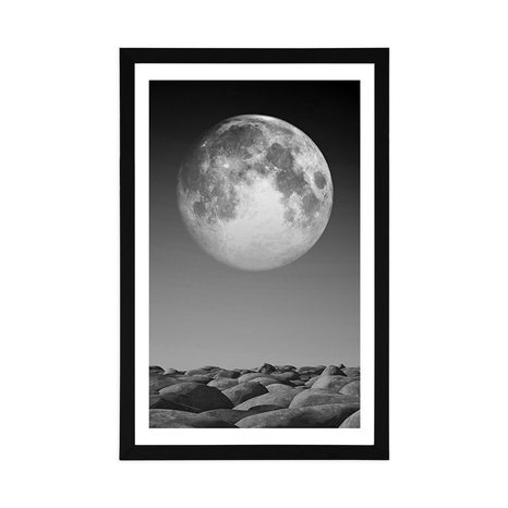 POSTER WITH MOUNT STACKED STONES IN THE MOONLIGHT IN BLACK AND WHITE - BLACK AND WHITE - POSTERS
