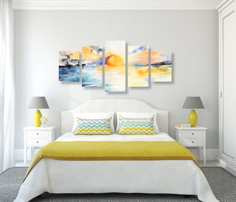 5-TEILIGES WANDBILD STRAHLENDER SONNENUNTERGANG AM MEER - BILDER VON NATUR UND LANDSCHAFT - BILDER