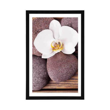 POSTER – PIETRE DEL BENESSERE E ORCHIDEA SU SFONDO IN LEGNO - FENG SHUI - POSTER