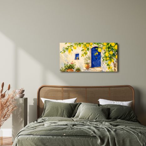 TABLEAU SUR TOILE – PORTE BLEUE SOUS LES CITRONS - TABLEAUX DE LA VILLE - TABLEAUX