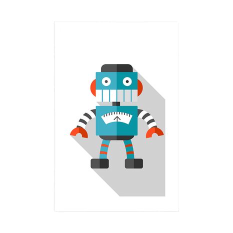 POSTER MIT PASSEPARTOUT KLEINER ROBOTER AUF WEISSEM HINTERGRUND - ROBOTER - POSTER