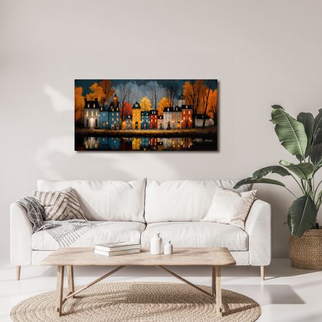 OBRAZ VÁNOČNÍ OSVĚTLENÉ DOMY - BAREVNÉ DOMY - OBRAZY