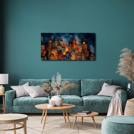 OBRAZ KOUZELNÁ ZIMNÍ NOC VE MĚSTĚ - BAREVNÉ DOMY - OBRAZY