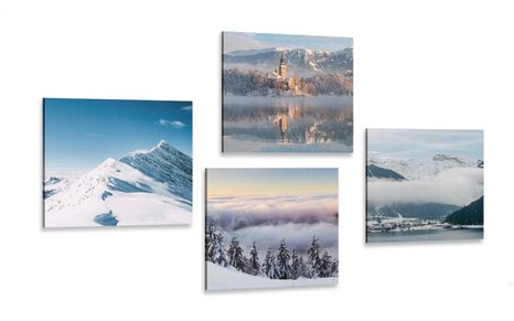 CANVAS PRINT SET SNOWY MOUNTAINS - SET OF PICTURES - PICTURES