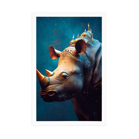 PLAKAT NIEBIESKO-ZŁOTY NOSOROŻEC - WŁADCY KRÓLESTWA ZWIERZĄT - PLAKATY
