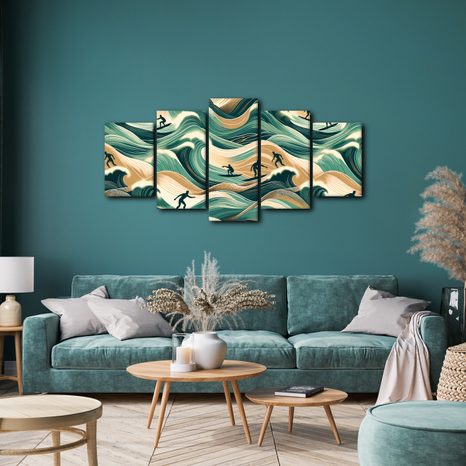 5-TEILIGES WANDBILD MEERESWELLEN UND SURFEN - BILDER MEER UND STRAND - BILDER