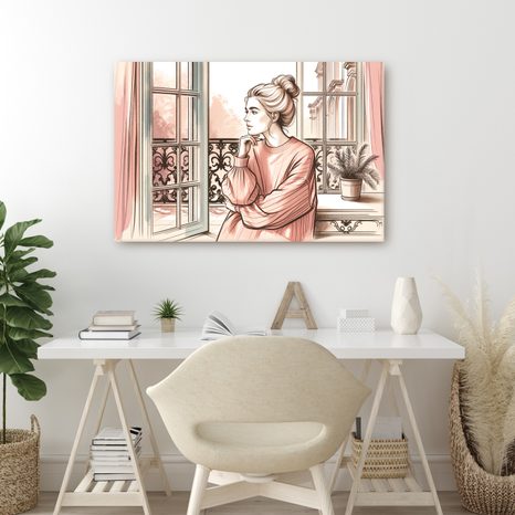 WANDBILD ROMANTISCHER AUSBLICK AUS DEM FENSTER - WANDBILDER FRAUEN - BILDER