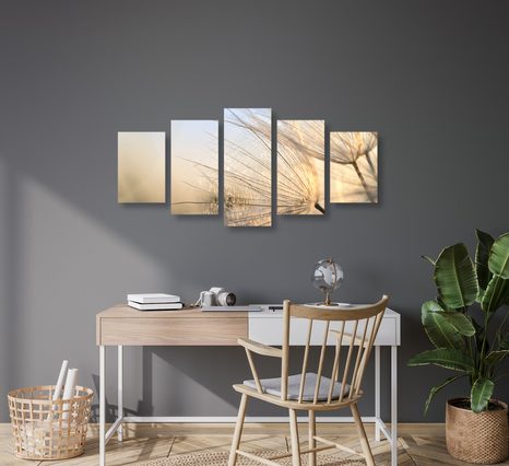 5-DÍLNÝ OBRAZ PAMPELIŠKA NA POLI PŘI VÝCHODU SLUNCE - OBRAZY KVĚTŮ - OBRAZY