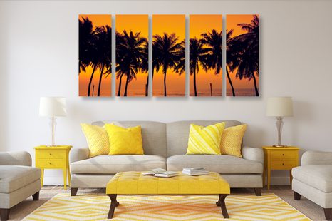 5-RÉSZES KÉP NAPLEMENTE PÁLMÁK FELETT - TERMÉSZET- ÉS TÁJKÉPEK - KÉPEK