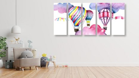 5-DÍLNÝ OBRAZ BALÓNKY VE VĚTRU - DĚTSKÉ OBRAZY - OBRAZY