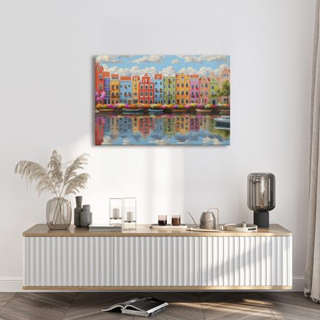 WANDBILD BUNTE HÄUSER AM KANAL - BUNTE HÄUSER - BILDER