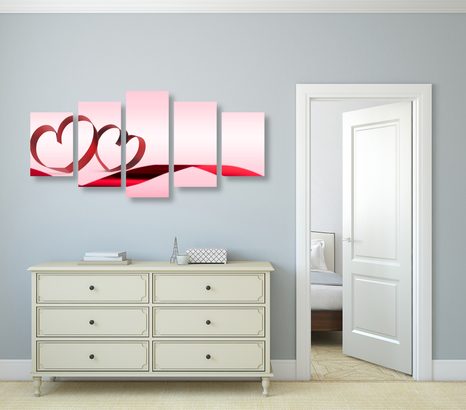 5-TEILIGES WANDBILD HERZ MIT EINER SCHLEIFE - BILDER MIT LIEBESMOTIVEN - BILDER