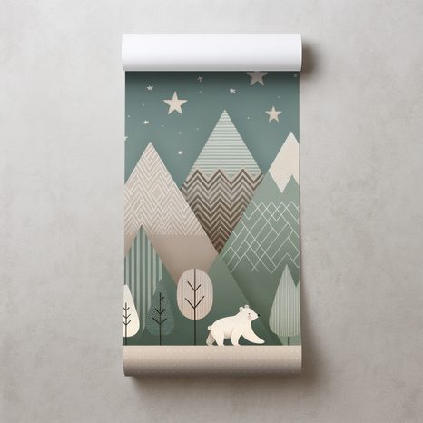 TAPETA DETSKÁ HORSKÁ KRAJINA S MEDVEĎOM - DETSKÉ TAPETY - TAPETY
