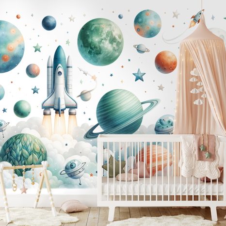 SAMOLEPÍCÍ TAPETA DĚTSKÝ VESMÍRNÝ SVĚT S RAKETAMI - ΠΑΙΔΙΚΉ ΤΑΠΕΤΣΑΡΊΑ - ΤΑΠΕΤΣΑΡΊΕΣ