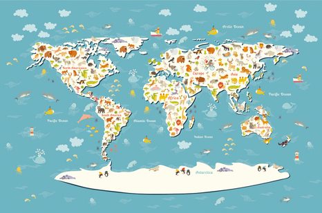 SAMOLEPÍCÍ TAPETA DĚTSKÁ MAPA SE ZVÍŘÁTKY - SAMOLEPÍCÍ TAPETY - TAPETY