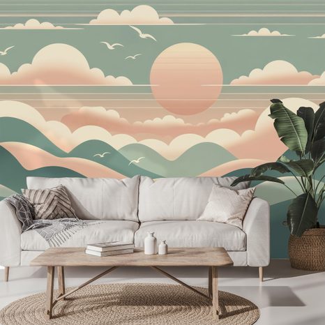 TAPETE PASTELLBERGE MIT SONNENAUFGANG - TAPETEN SONNENAUFGANG UND SONNENUNTERGANG - TAPETEN
