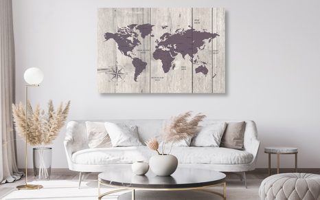 QUADRO IN SUGHERO – MAPPA MARRONE SU SFONDO DI LEGNO - QUADRI SU SUGHERO - STAMPE E QUADRI