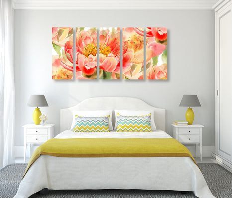 5-DÍLNÝ OBRAZ ČERVENÉ PIVOŇKY - OBRAZY KVĚTŮ - OBRAZY