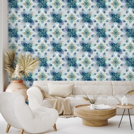 SAMOLJEPLJIVA TAPETA PLAVI AKVAREL CVJETOVI - TAPETE S UZORKOM - TAPETE