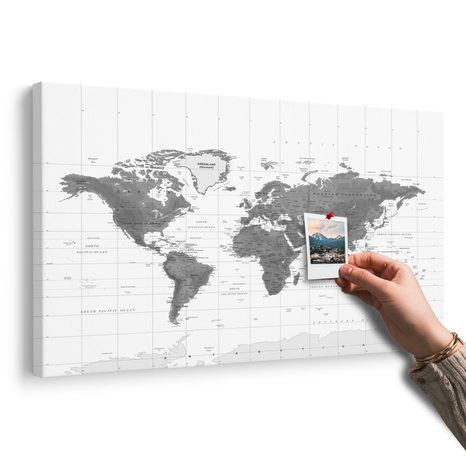 OBRAZ NA KORKU NÁDHERNÁ MAPA SVĚTA V ČERNOBÍLÉM PROVEDENÍ - OBRAZY NA KORKU - OBRAZY