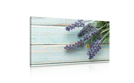 OBRAZ LEVANDULE NA DŘEVĚNÉM POZADÍ - OBRAZY KVĚTŮ - OBRAZY