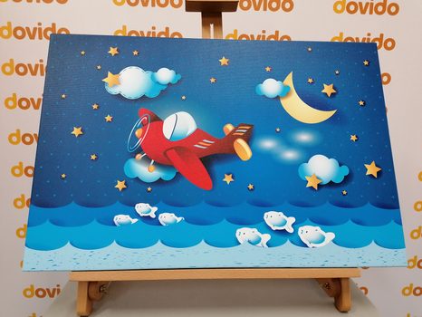 QUADRO SU TELA – VOLO CON AEROPLANINO - QUADRI PER BAMBINI - STAMPE E QUADRI