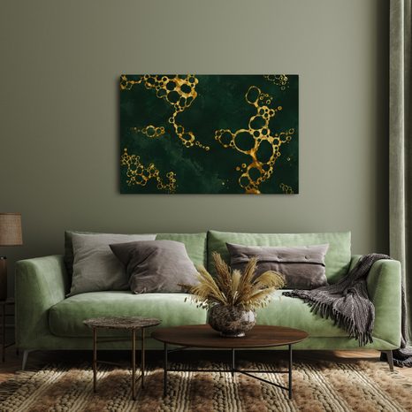 WANDBILD DUNKELGRÜNE KOMPOSITION IN GOLD - WANDBILDER ABSTRAKTE FORMEN - BILDER