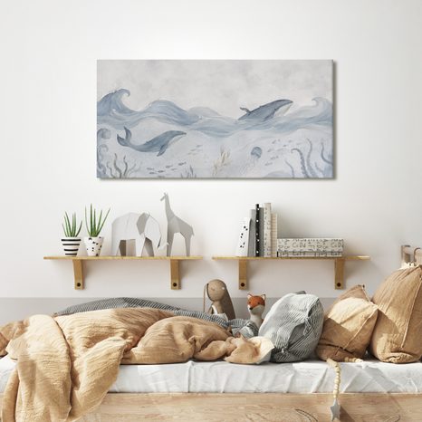 TABLEAU SUR TOILE – MONDE SOUS-MARIN AVEC DES BALEINES - TABLEAUX DE BALEINE - TABLEAUX